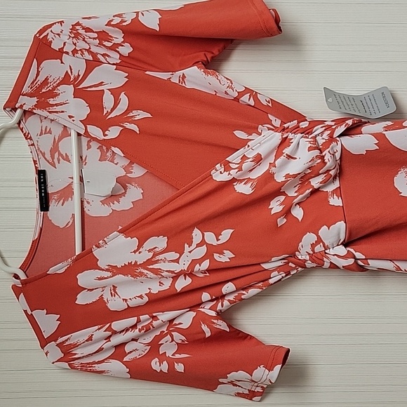 West Kei Orange Wrap Midi Dress with V-Neck, Womens Small New With Tags - Picture 2 of 7
